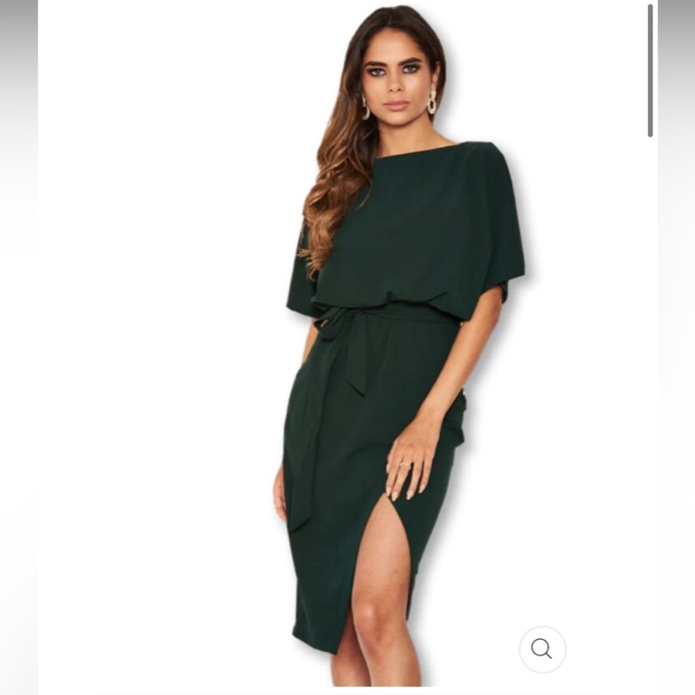 AX Paris Tie Waist Midi Batwing Dress Size 6 Green